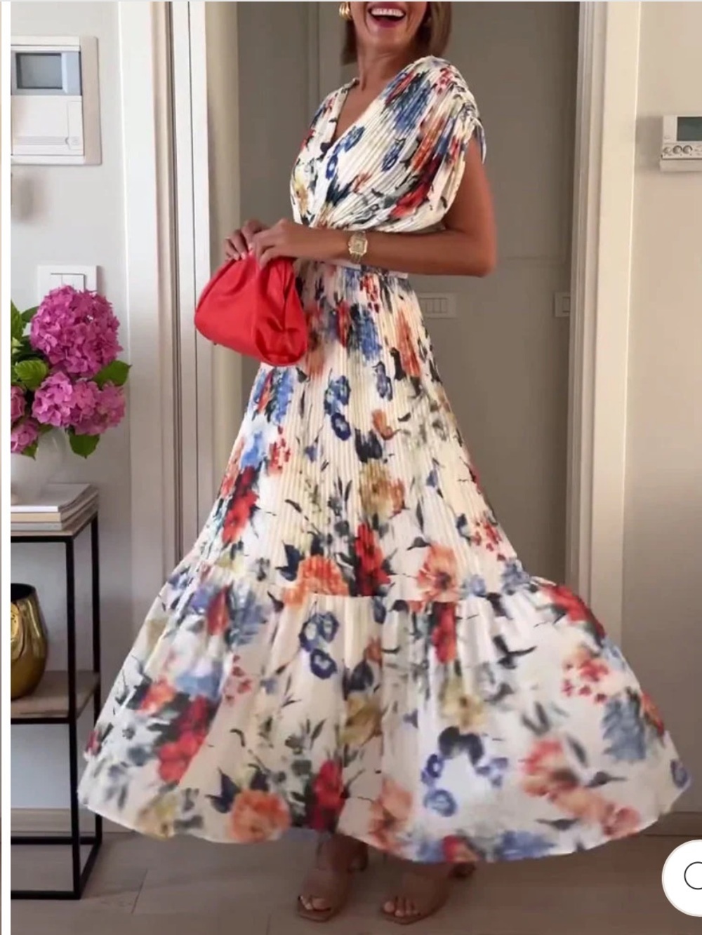 CHICWISH Pleated Floral Maxi Dress Sz Small